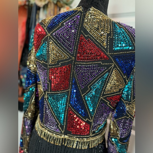 Vintage 80s/90s Niteline by Della Roufogali sequin dress colorful - Picture 6 of 16
